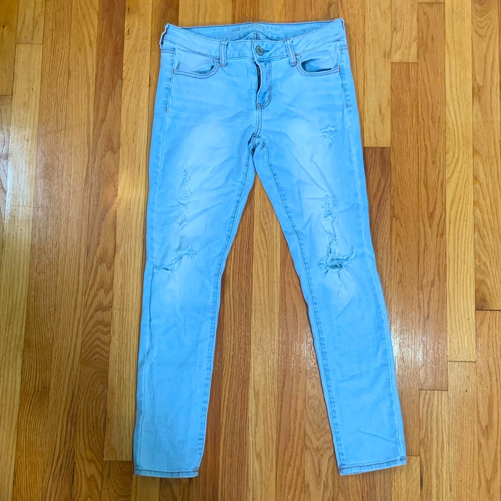 American Eagle Destroyed Ripped Denim Jeans Super Stretch Jeggings